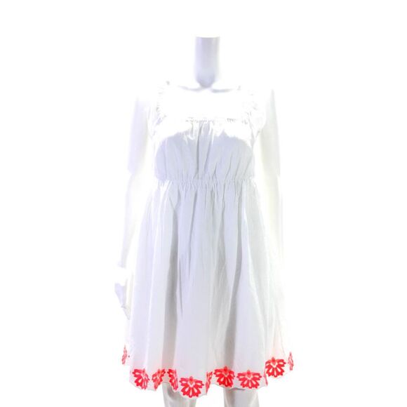 J Crew Womens Sleeveless Square Neck Embroidered Trim Dress White Cotton Size 2 - Picture 1 of 6